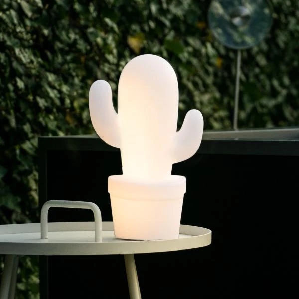 Lucide CACTUS - Rechargeable Table lamp Outdoor - Battery - Ø 22,7 cm - LED Dim. - 1x2W 2700K - IP44 - White - ambiance 5